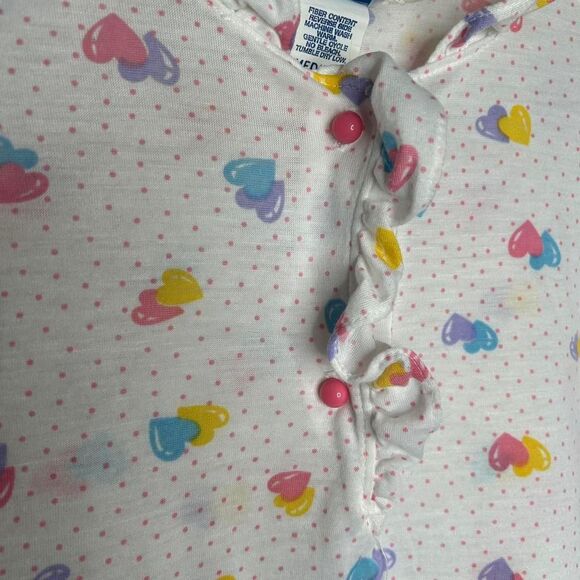 Vintage 80s 90s 1990s White and pink heart polka dot baby nightgown with ruffles - Picture 6 of 8